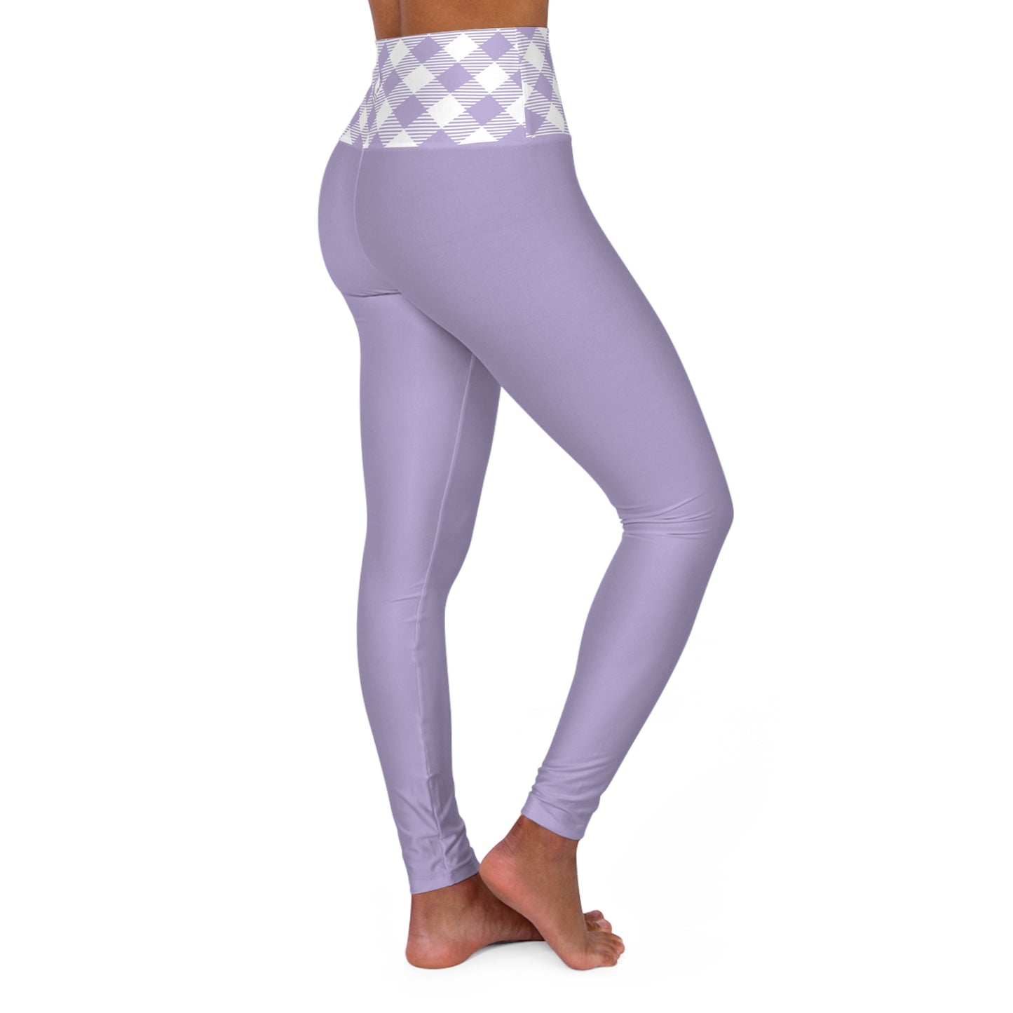 Lavender High-Waist Yoga Leggings with Gingham Waistband