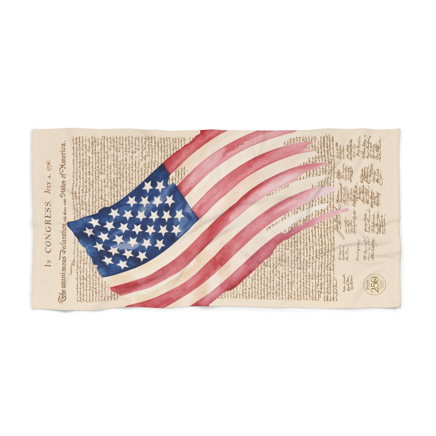 Declaration and American Flag Beach Towel — US 250