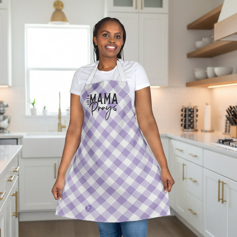 Mama Prays Purple Gingham Apron