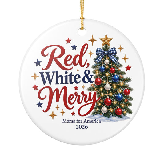 “Red, White, and Merry” Ceramic Decoration Ornament, (1pc) - MFA Christmas