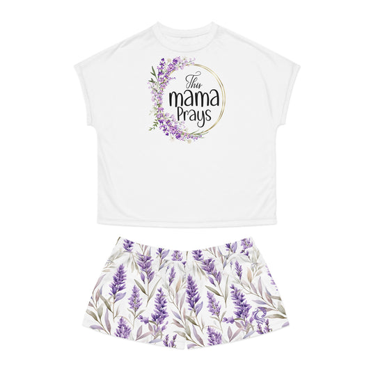 Women’s Lavender “This Mama Prays” Short Pajama Set — Floral Sleepwear Gift