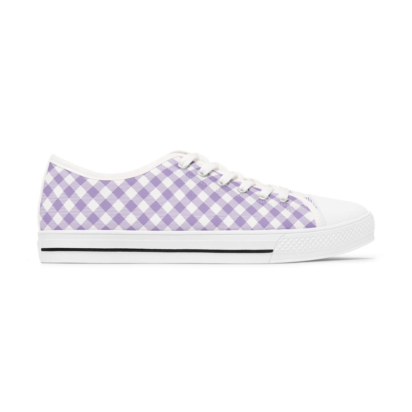 Lavender Gingham Low Top Sneakers — Women’s Casual Canvas Shoes