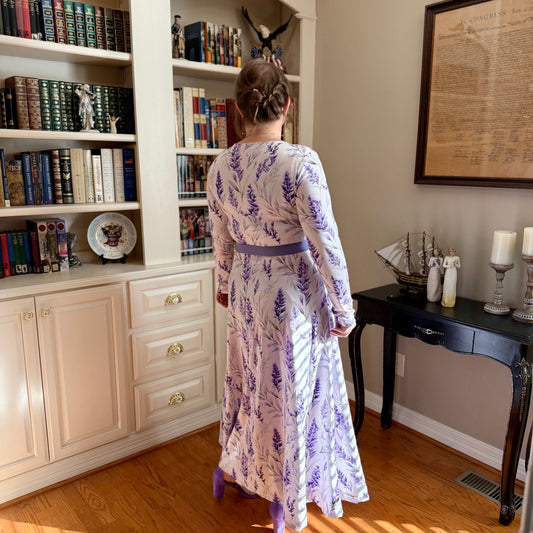 Lavender Floral Long-Sleeve Dance Dress — Flowing AOP Maxi for Women