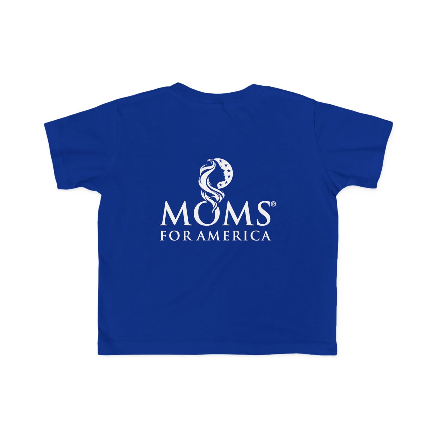 Toddler Tee — "PATRIOT" Front & Moms for America Logo Back (Patriotic Kids Shirt)