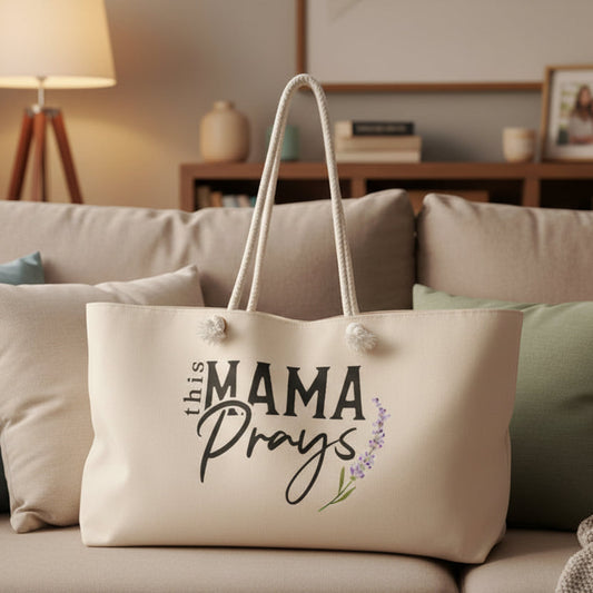 Weekender Bag — "This Mama Prays" Lavender Travel Tote