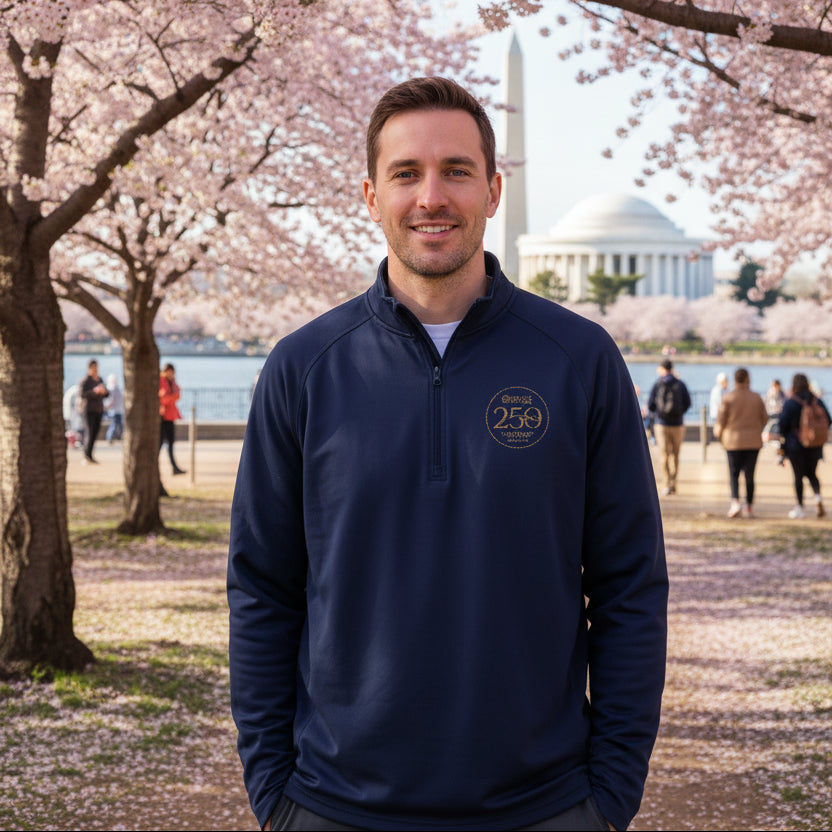Embroidered Navy Quarter-Zip Pullover — US 250