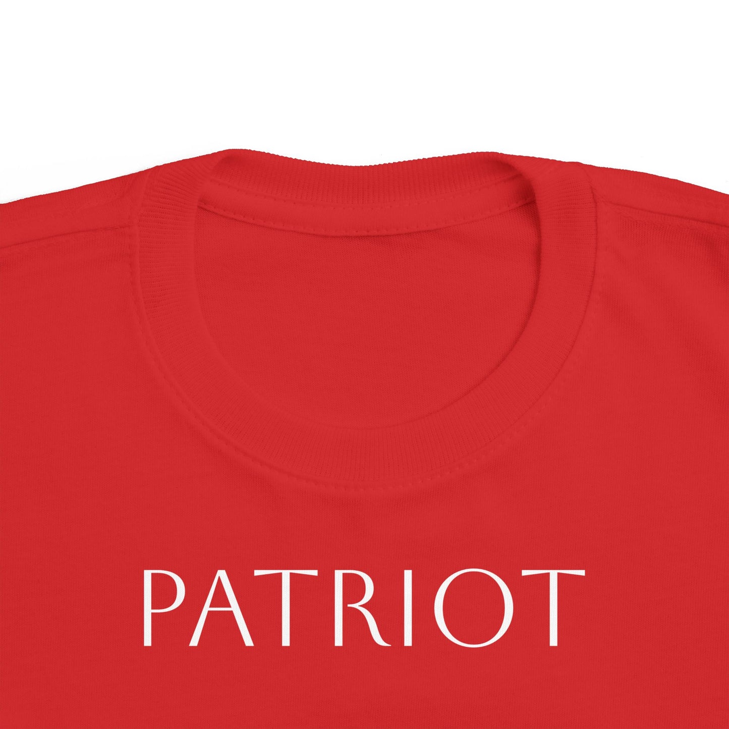 Toddler Tee — "PATRIOT" Front & Moms for America Logo Back (Patriotic Kids Shirt)
