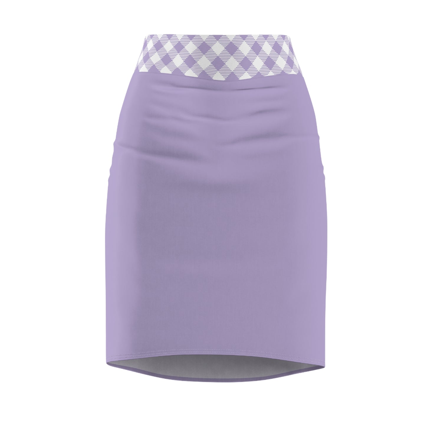 Lavender Gingham Waist Pencil Skirt — Women's Floral-Style Office & Casual Midi