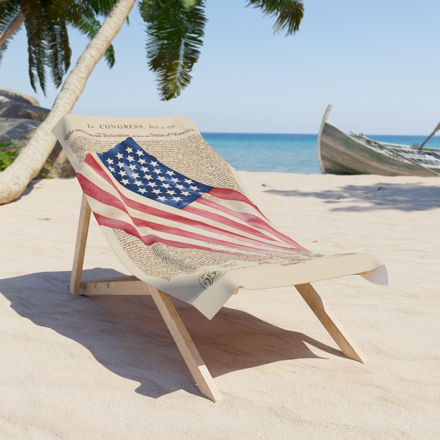 Declaration and American Flag Beach Towel — US 250