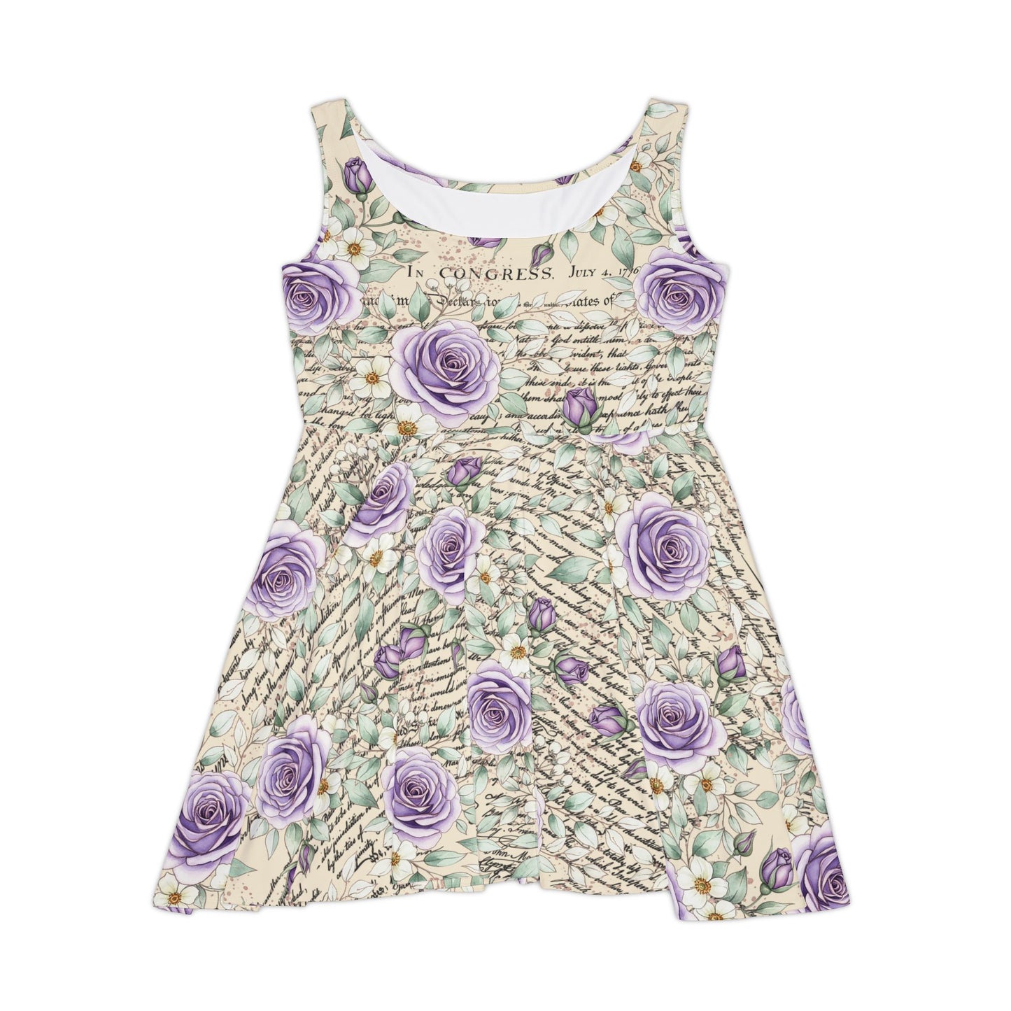 Floral Lavender Rose Skater Dress — Vintage Script AOP
