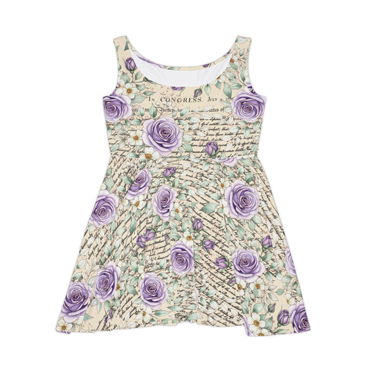 Floral Lavender Rose Skater Dress — Vintage Script AOP