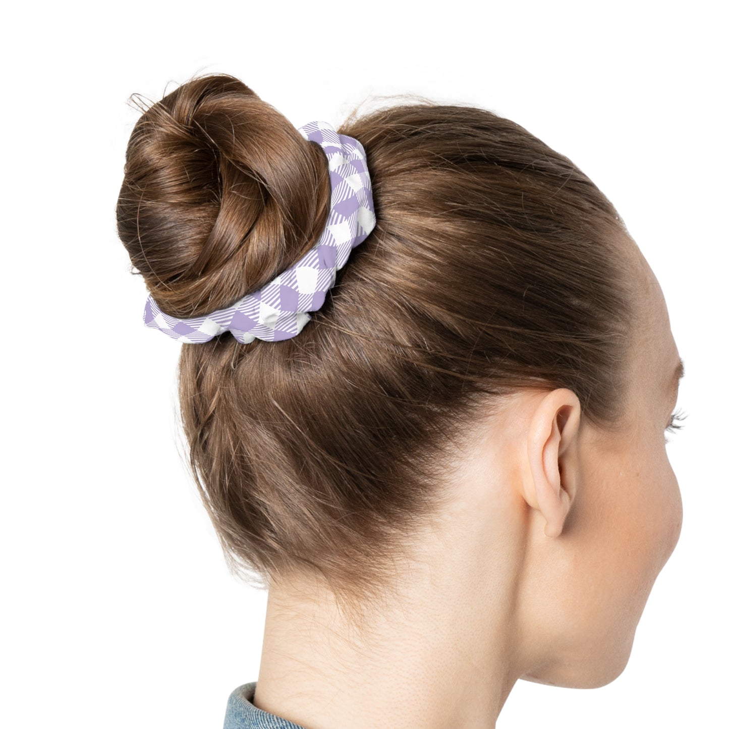 Lavender Plaid Scrunchie — Soft Pastel Hair Accessory