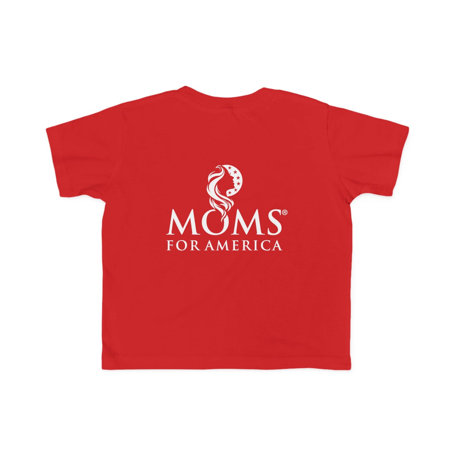 Toddler Tee — "PATRIOT" Front & Moms for America Logo Back (Patriotic Kids Shirt)