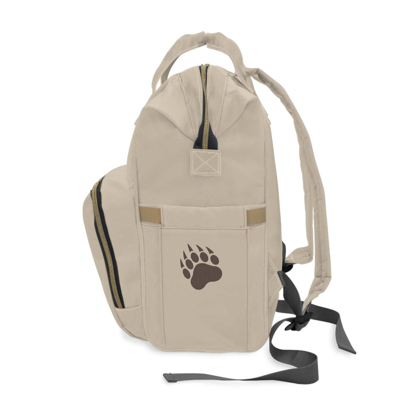 Mama Bear Diaper Backpack — Multifunctional Baby Changing Bag with Paw & MFA Coin Design, Beige