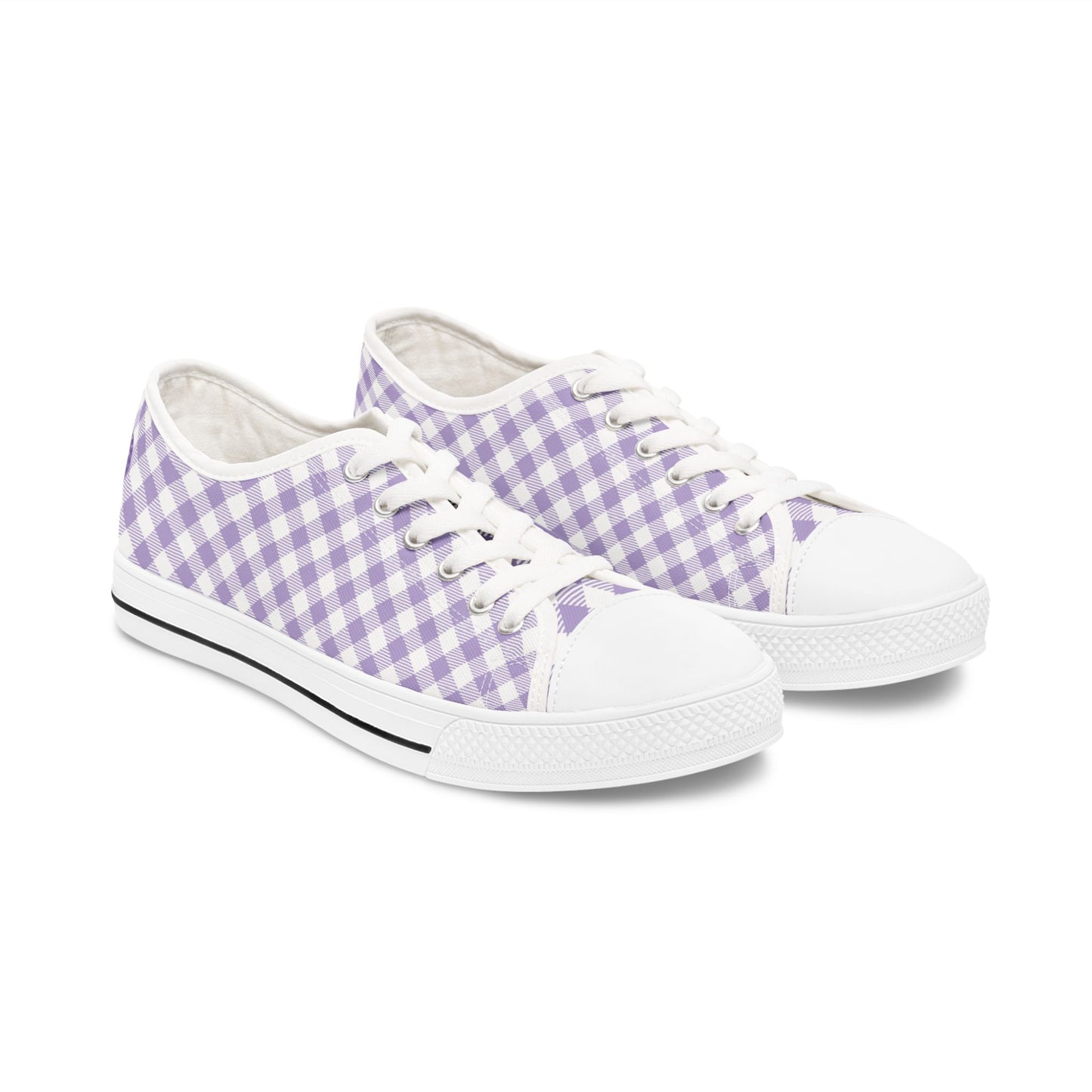 Lavender Gingham Low Top Sneakers — Women’s Casual Canvas Shoes