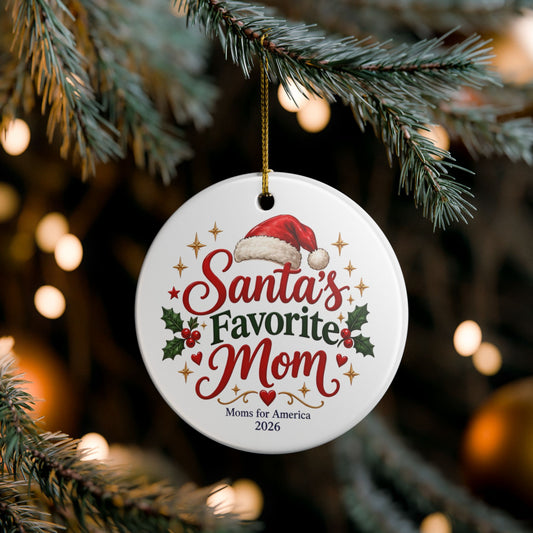 “Santa’s Favorite Mom” Ceramic Double-Sided Ornament, (1pc) - MFA Christmas