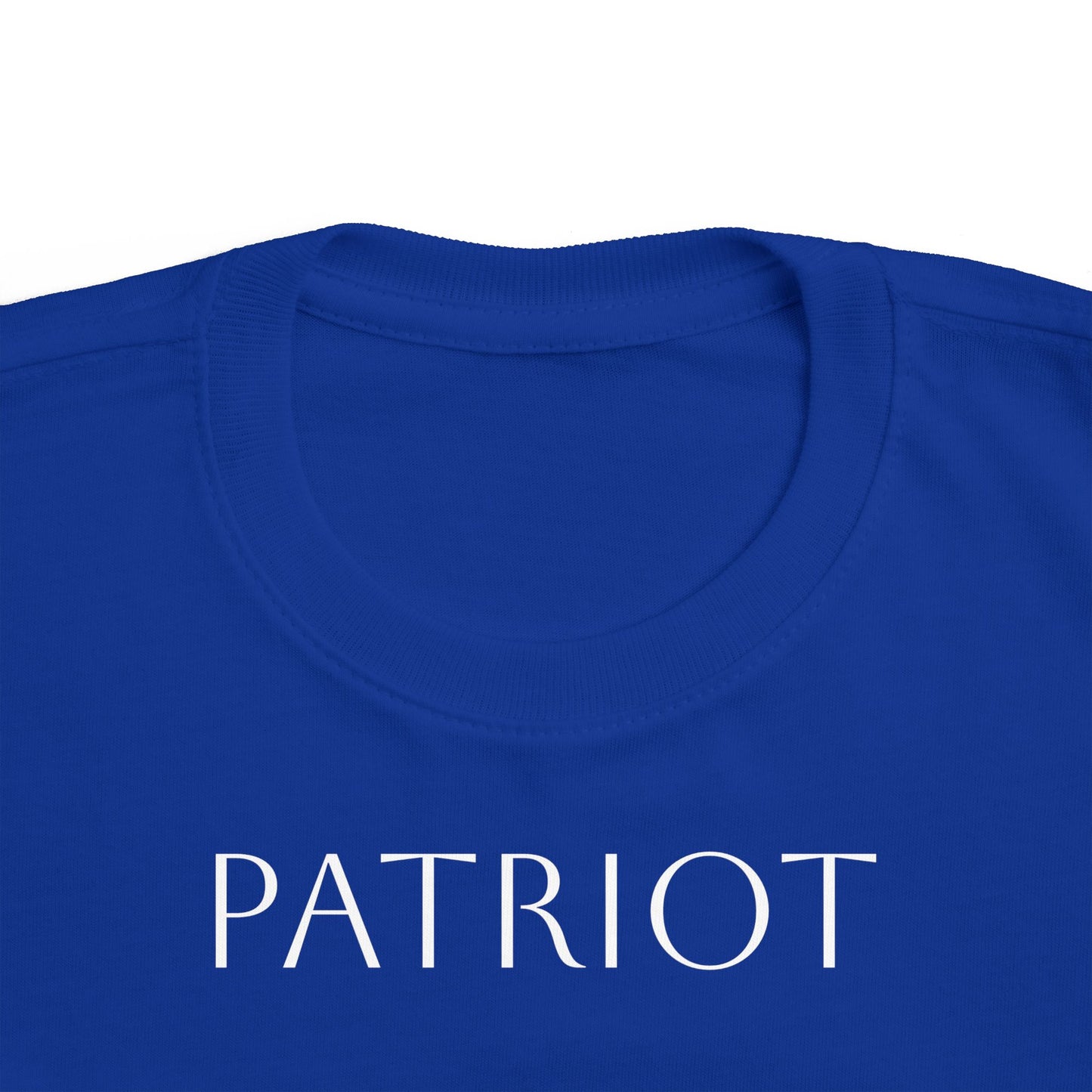 Toddler Tee — "PATRIOT" Front & Moms for America Logo Back (Patriotic Kids Shirt)