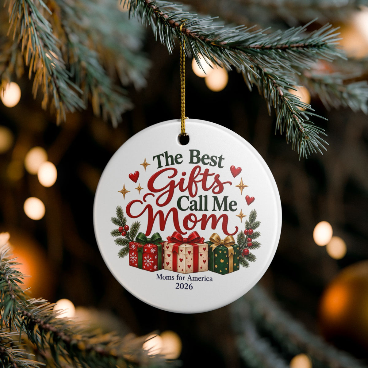 “The Best Gifts Call Me Mom” Double-Sided Ceramic Decoration Ornament, (1pc) - MFA Christmas