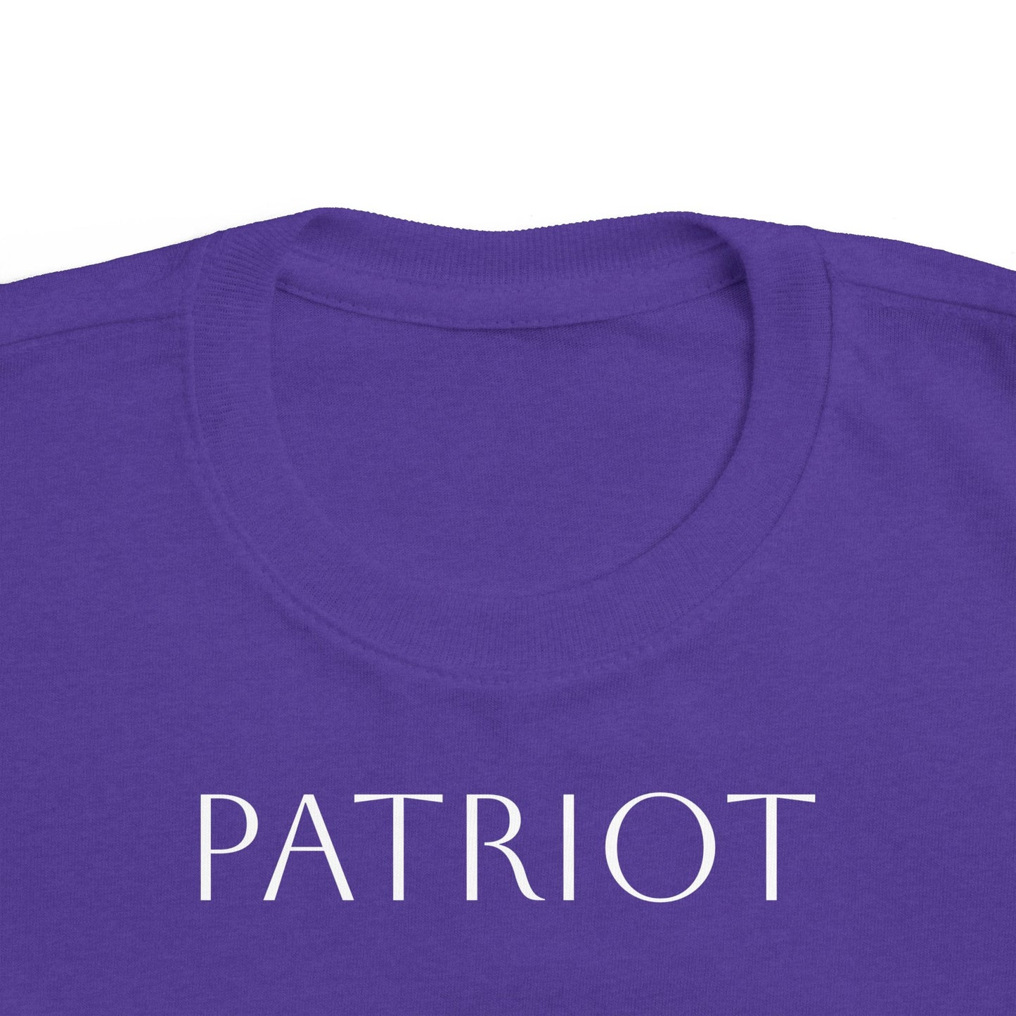 Toddler Tee — "PATRIOT" Front & Moms for America Logo Back (Patriotic Kids Shirt)