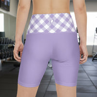Lavender Gingham Women's Workout Shorts - Lavender Spring