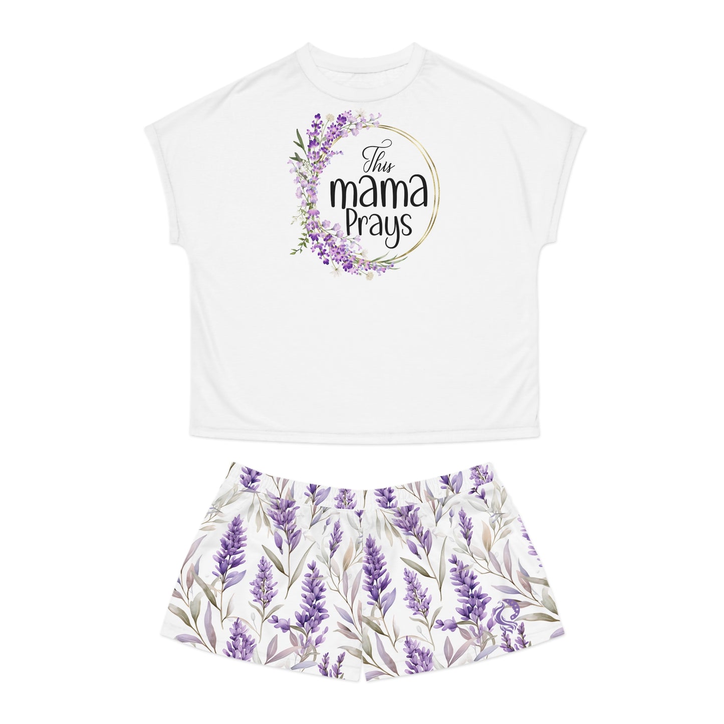 Women’s Lavender “This Mama Prays” Short Pajama Set — Floral Sleepwear Gift