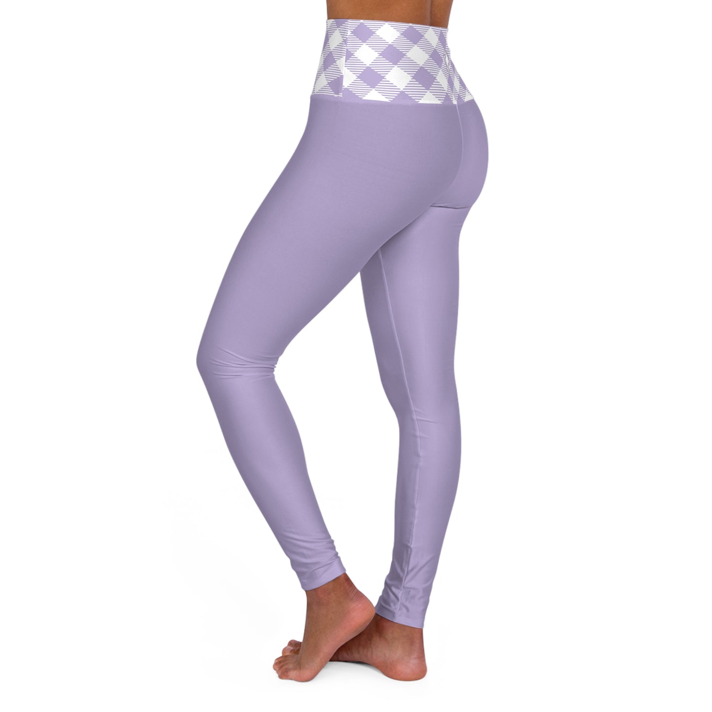 Lavender High-Waist Yoga Leggings with Gingham Waistband