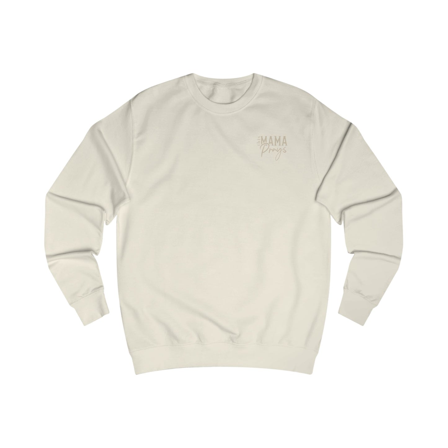 "This Mama Prays" Crewneck Sweatshirt — Neutral tone-on-tone print