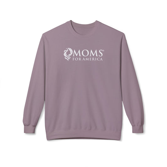 White Logo Moms for America Crewneck Sweatshirt — Patriotic Mom Logo Pullover