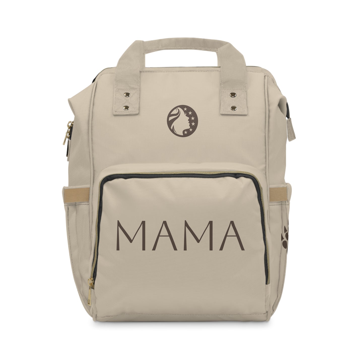 Mama Bear Diaper Backpack — Multifunctional Baby Changing Bag with Paw & MFA Coin Design, Beige