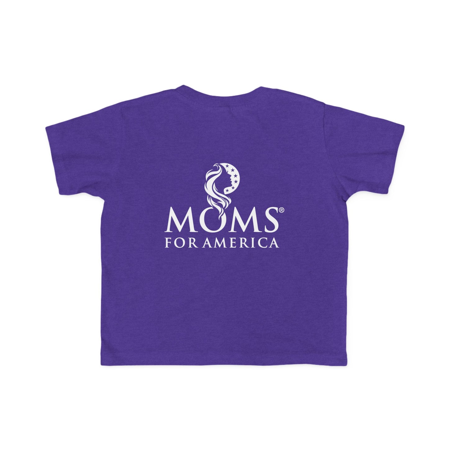 Toddler Tee — "PATRIOT" Front & Moms for America Logo Back (Patriotic Kids Shirt)