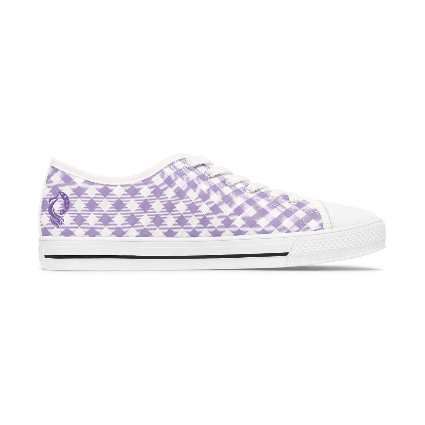 Lavender Gingham Low Top Sneakers — Women’s Casual Canvas Shoes