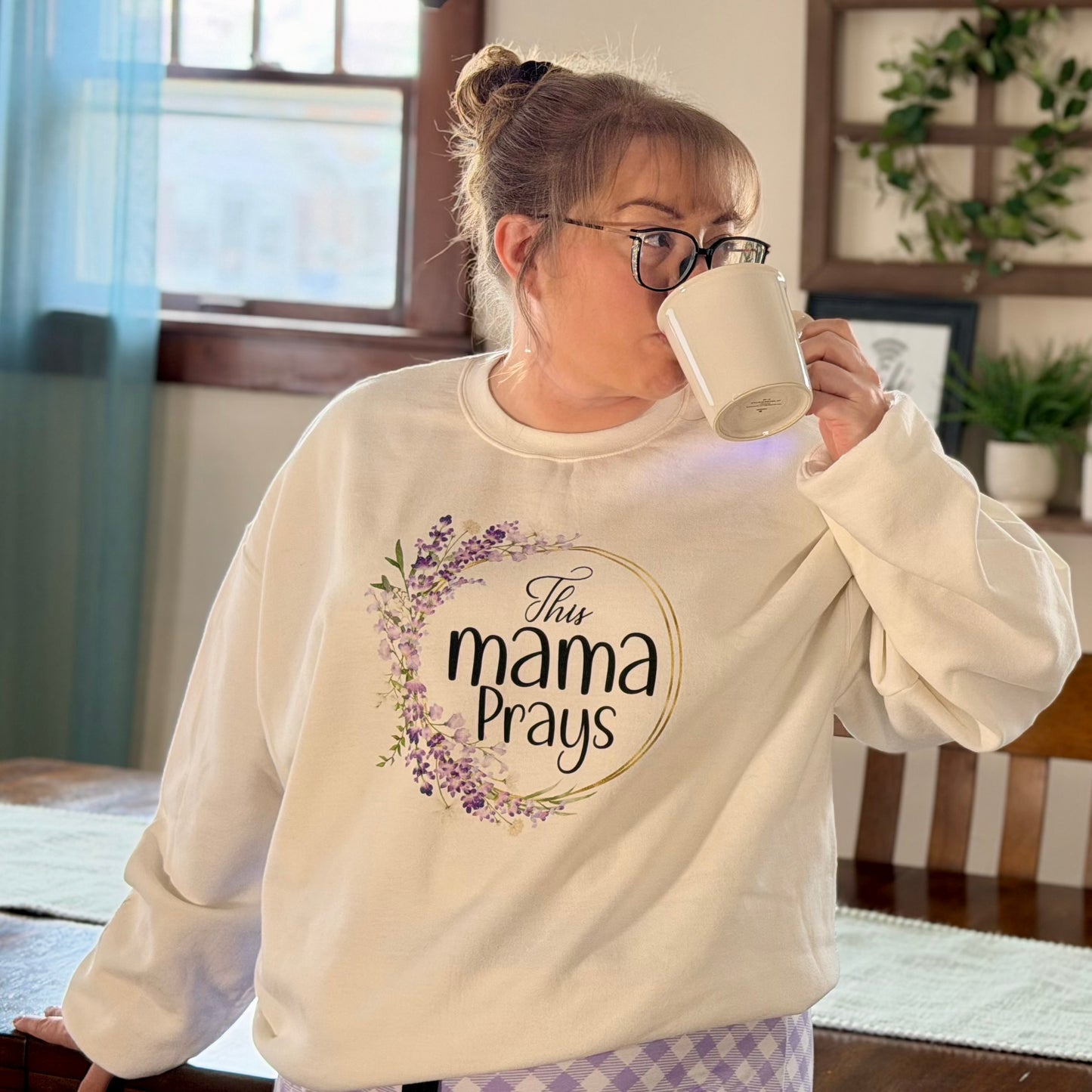 Mama Prays Crewneck Sweatshirt — Floral Lavender Top