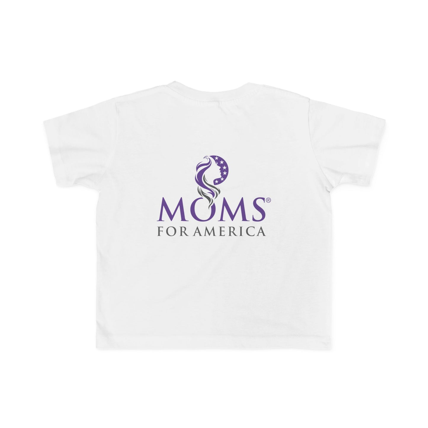 Toddler Tee — "PATRIOT" Front & Moms for America Logo Back (Patriotic Kids Shirt)