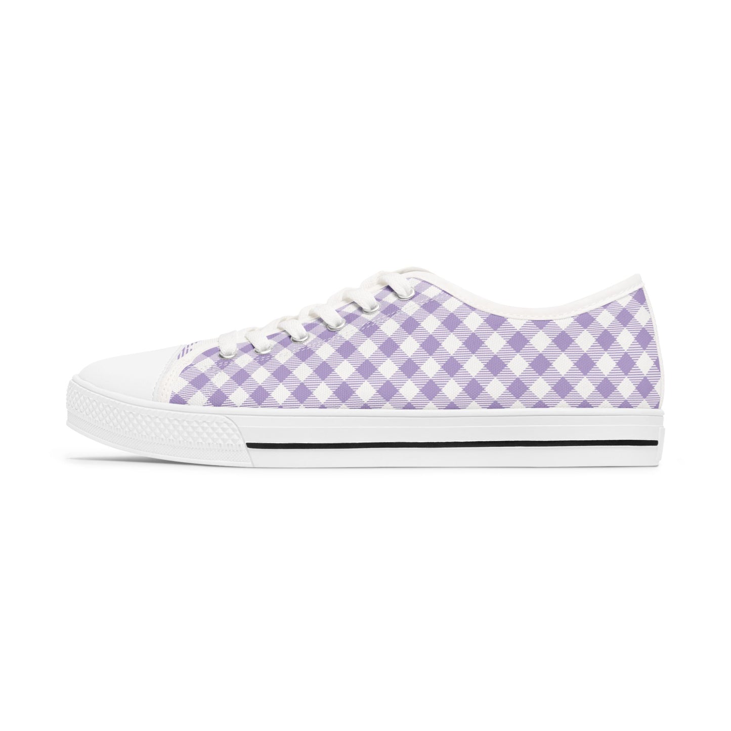 Lavender Gingham Low Top Sneakers — Women’s Casual Canvas Shoes