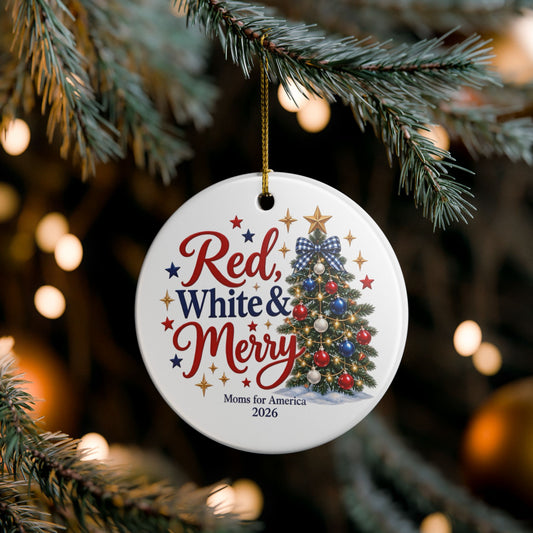“Red, White, and Merry” Ceramic Decoration Ornament, (1pc) - MFA Christmas