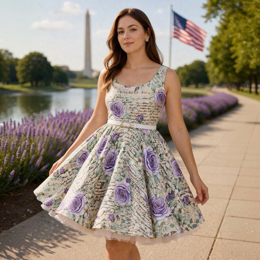 Floral Lavender Rose Skater Dress — Vintage Script AOP