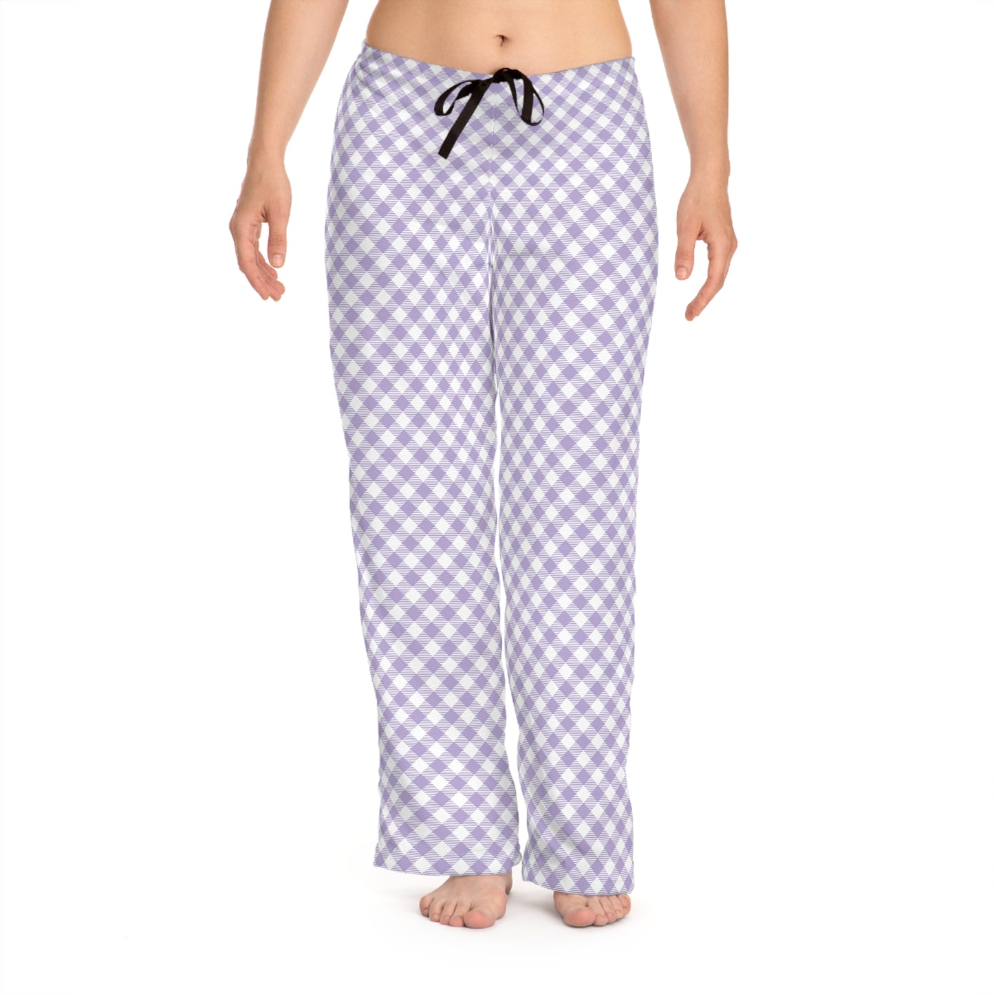 Lavender Gingham Women's Pajama Pants — Soft Cotton Lounge Sleepwear