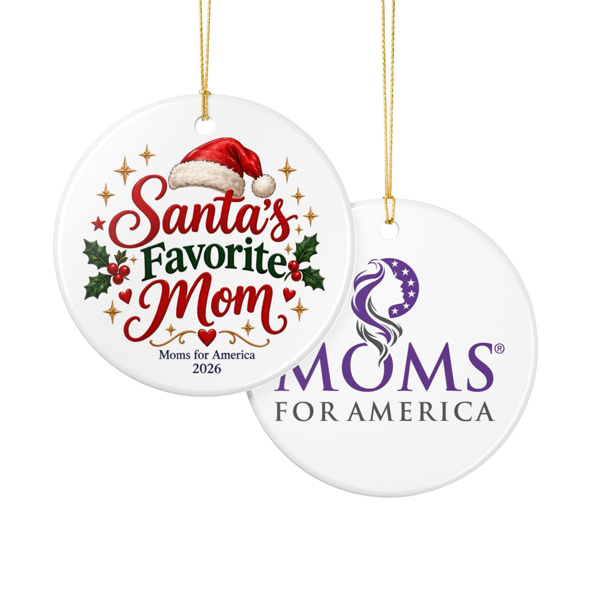 “Santa’s Favorite Mom” Ceramic Double-Sided Ornament, (1pc) - MFA Christmas