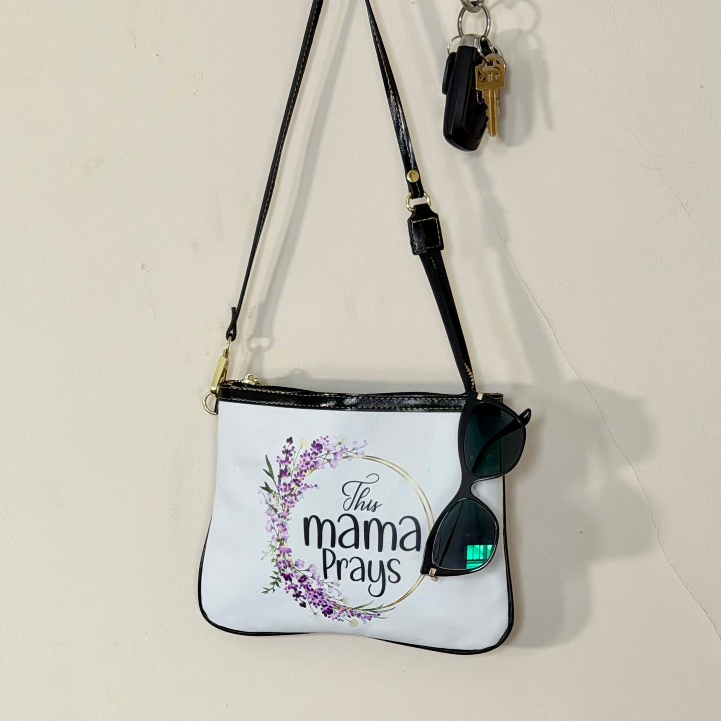 Small Shoulder Bag — “This Mama Prays” Floral Crossbody Purse