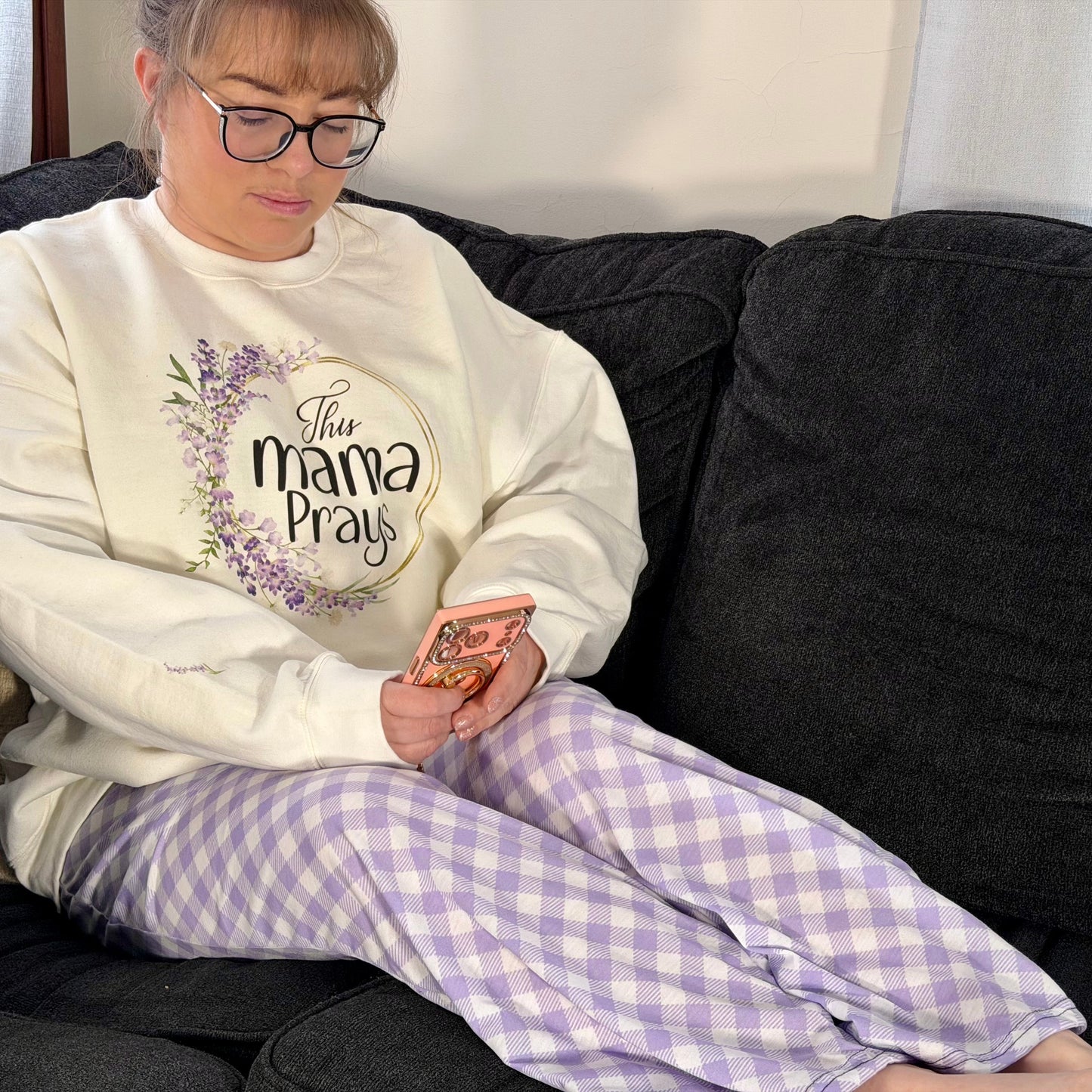 Lavender Gingham Women's Pajama Pants — Soft Cotton Lounge Sleepwear