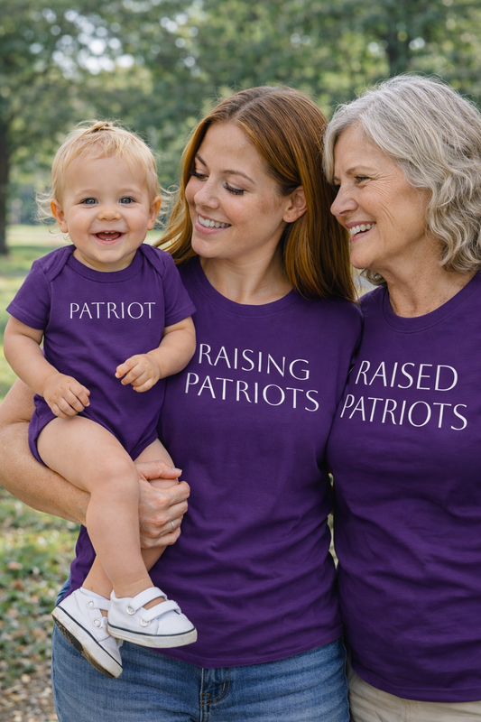 Raising Patriots T‑Shirt — Moms For America Patriotic Tee