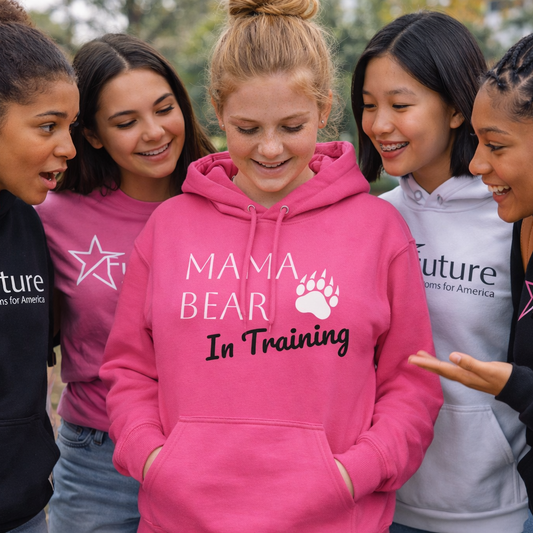 Future Mama Bear Hoodie — "MAMA BEAR in training" Pullover with Moms For America Logo