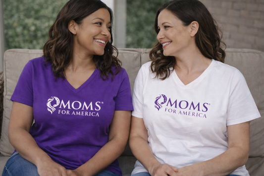 Moms for America V-Neck Tee — Women's Patriotic Mom Shirt