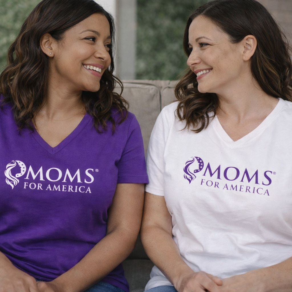 Moms for America V-Neck Tee — Women's Patriotic Mom Shirt