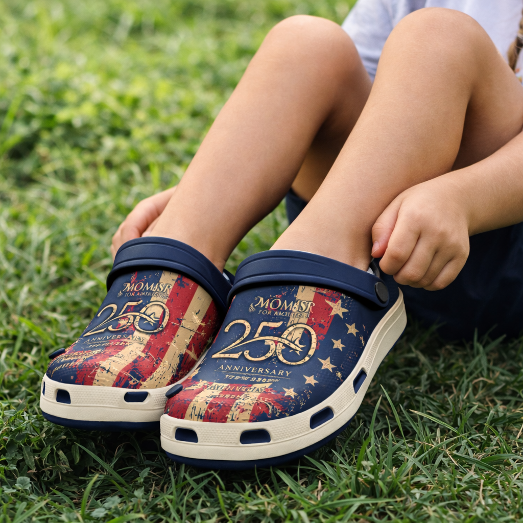 Kids American Flag EVA Foam Clogs – 'We the People' Patriotic Slip-Ons