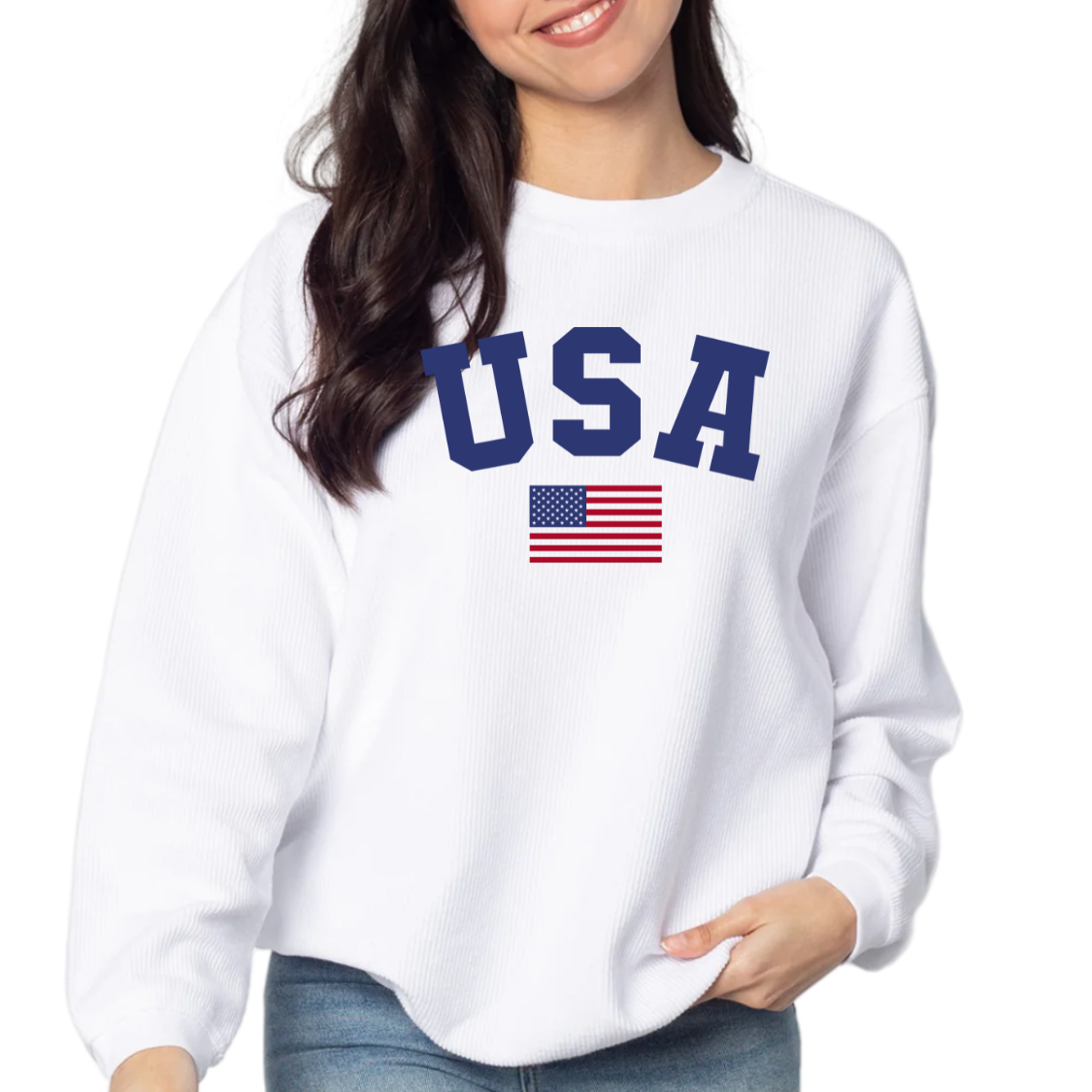 USA Corduroy Crew - White
